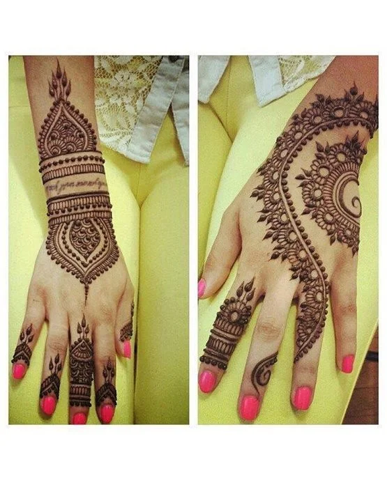 Garland And Teardrop Flowing Back Hand Mehndi Design Art